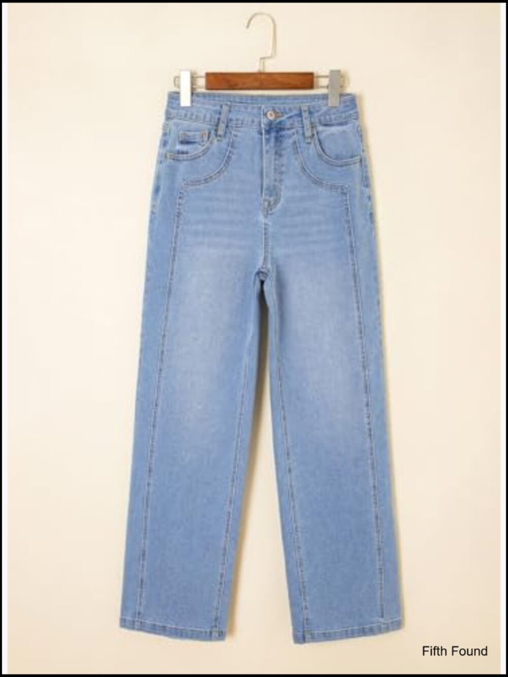 High Waisted Wide Leg Jeans Stretchy Straight Leg Patchwork Denim Pants - Picture 5 of 7